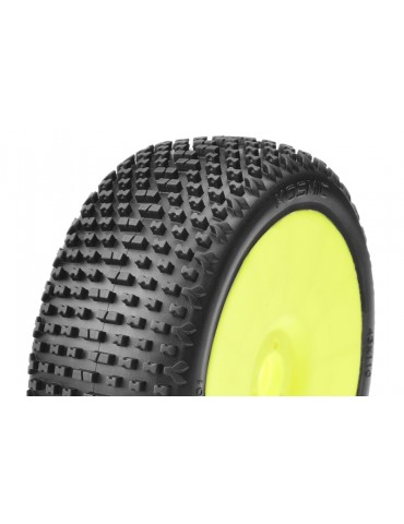 KOSMIC - 1/8 Buggy Tires Mounted - CR-4 (Super Soft) Racing Compound - Yellow Rims - 1 Pai