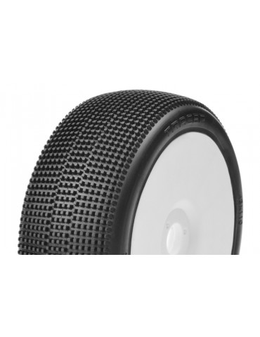 TRACER - 1/8 Buggy Tires Mounted - CR-4 (Super Soft) Racing Compound - White Rims - 1 Pair