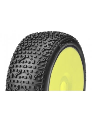 S-CODE - 1/8 Buggy Tires Mounted - CR-3 (Soft) Racing Compound - Yellow Rims - 1 Pair