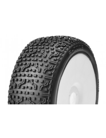 S-CODE - 1/8 Buggy Tires Mounted - CR-4 (Super Soft) Racing Compound - White Rims - 1 Pair