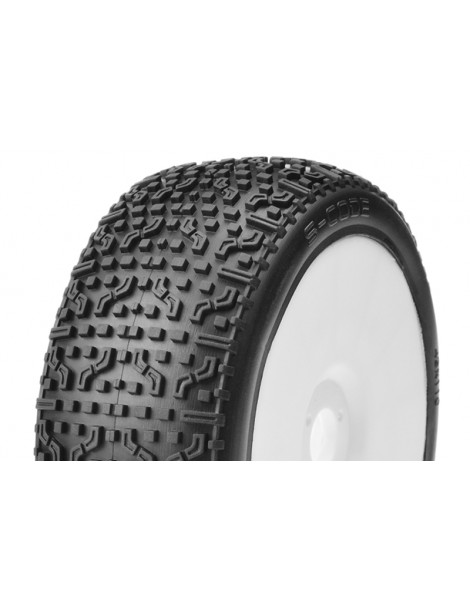 S-CODE - 1/8 Buggy Tires Mounted - CR-4 (Super Soft) Racing Compound - White Rims - 1 Pair