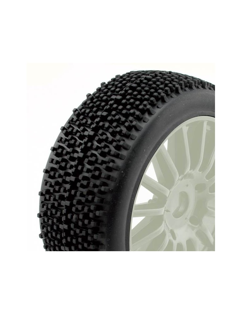 ROCKET 1 / 8 Pre glued BUGGY Tyres on white spokes wheels