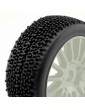 ROCKET 1 / 8 Pre glued BUGGY Tyres on white spokes wheels