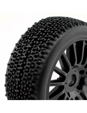 ROCKET 1 / 8 Pre glued BUGGY Tyres on black spokes wheels