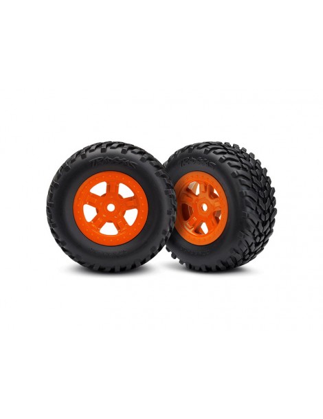 Traxxas Tires & wheels 1.8/1.4", SCT orange wheels, SCT tires (pair)