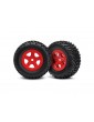 Traxxas Tires & wheels 1.8/1.4", SCT red wheels, SCT tires (pair)