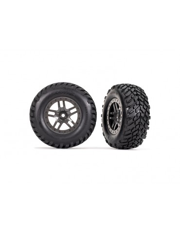 Traxxas Tires & wheels 2.2/3.0", SCT Split-Spoke gray beadlock style wheels, SCT off-road racing tir