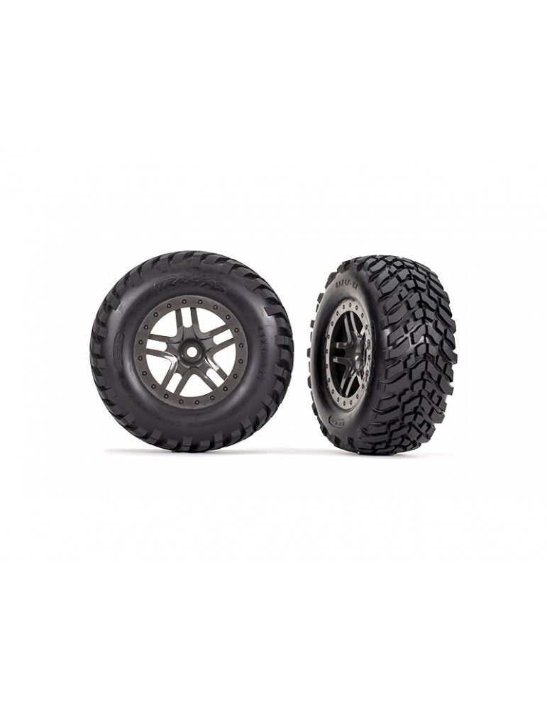 Traxxas Tires & wheels 2.2/3.0", SCT Split-Spoke gray beadlock style wheels, SCT off-road racing tir