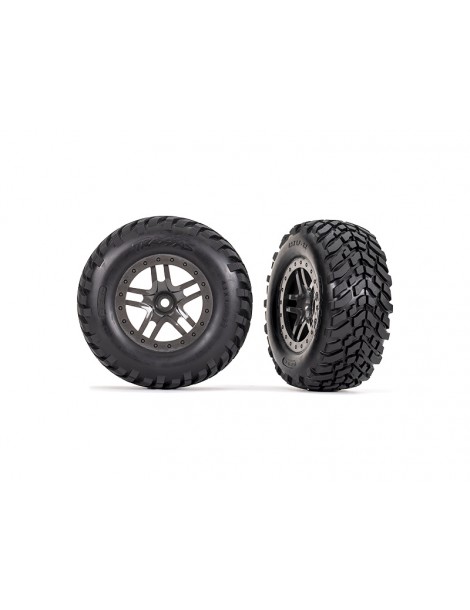 Traxxas Tires & wheels 2.2/3.0", SCT Split-Spoke gray beadlock style wheels, SCT off-road racing tir