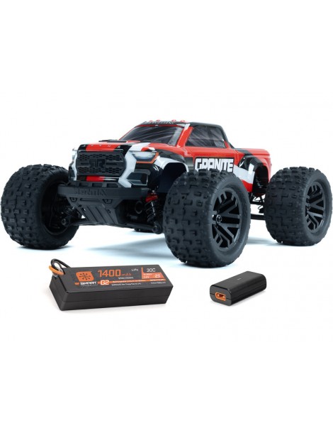 Arrma Granite Grom 1:18 4WD RTR raudonas RC modelis su LiPo akumuliatoriumi