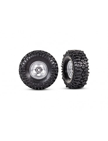Traxxas Tires & wheels 1.0", satin chrome wheels, Mickey Thompson Baja Pro Xs tires (2)
