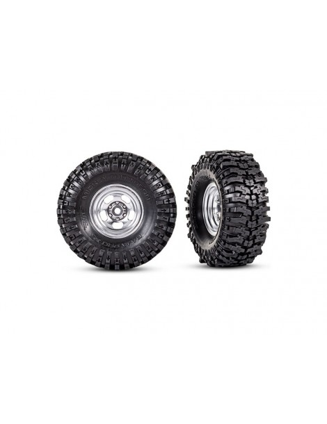 Traxxas Tires & wheels 1.0", satin chrome wheels, Mickey Thompson Baja Pro Xs tires (2)