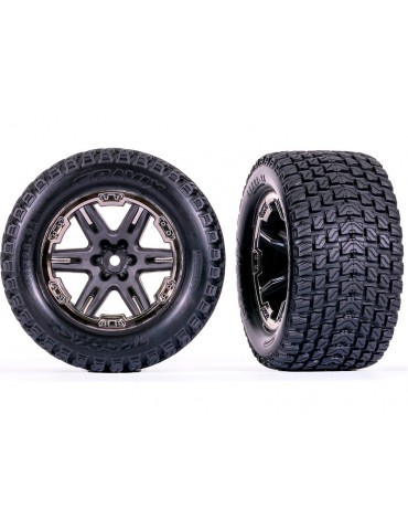 Traxxas Tires & wheels 2.8", RXT charcoal gray/black chrome wheels, Gravix tires (2)
