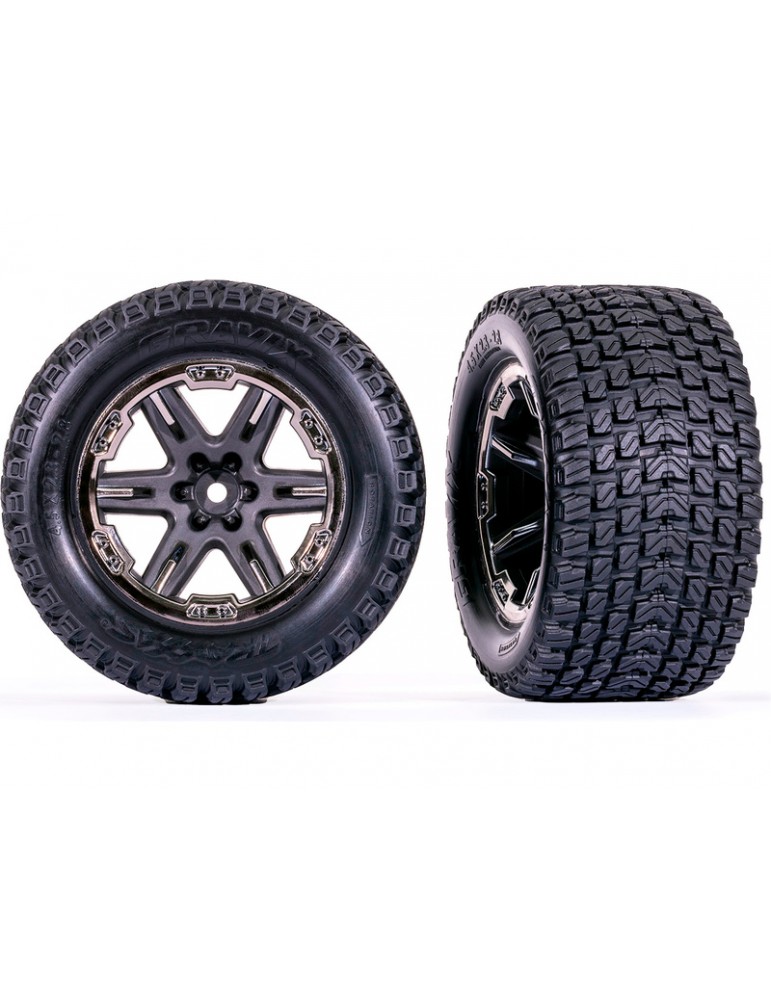 Traxxas Tires & wheels 2.8", RXT charcoal gray/black chrome wheels, Gravix tires (2)