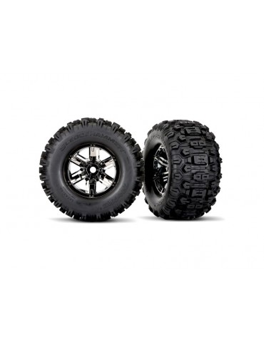 Traxxas Tires & wheels 4.3/5.7", X-Maxx black chrome wheels, Sledgehammer tires (pair)