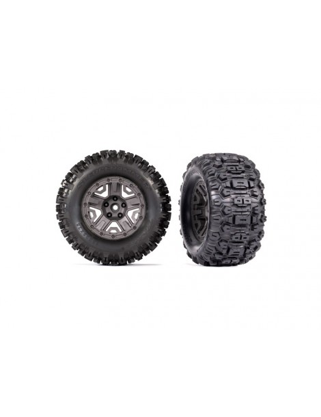Traxxas Tires & wheels 2.8", charcoal gray wheels, Sledgehammer tires (2)