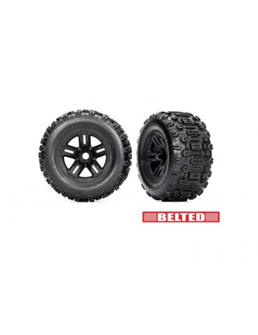 Traxxas Tires & wheels 3.8", black wheels, belted Sledgehammer tires (2)