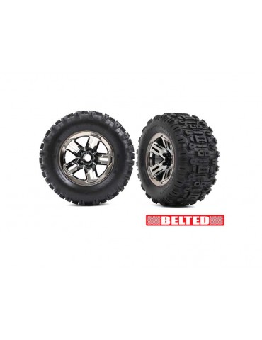 Traxxas Tires & wheels 3.8", black chrome wheels, belted Sledgehammer tires (2)