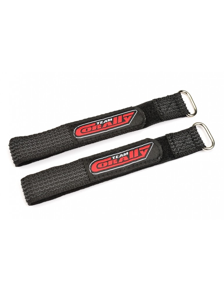 Pro Battery Straps - 250x20mm - Metal Buckle - Silicone Anti-Slip Strings - Black - 2 pcs