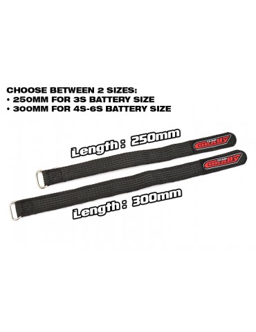 Pro Battery Straps - 250x20mm - Metal Buckle - Silicone Anti-Slip Strings - Black - 2 pcs