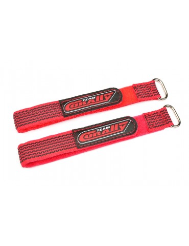 Pro Battery Straps - 250x20mm - Metal Buckle - Silicone Anti-Slip Strings - Red - 2 pcs