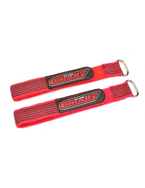 Pro Battery Straps - 250x20mm - Metal Buckle - Silicone Anti-Slip Strings - Red - 2 pcs