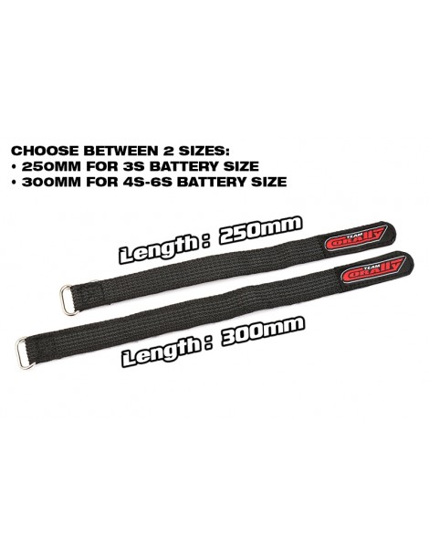 Pro Battery Straps - 350x20mm - Metal Buckle - Silicone Anti-Slip Strings - Black - 2 pcs