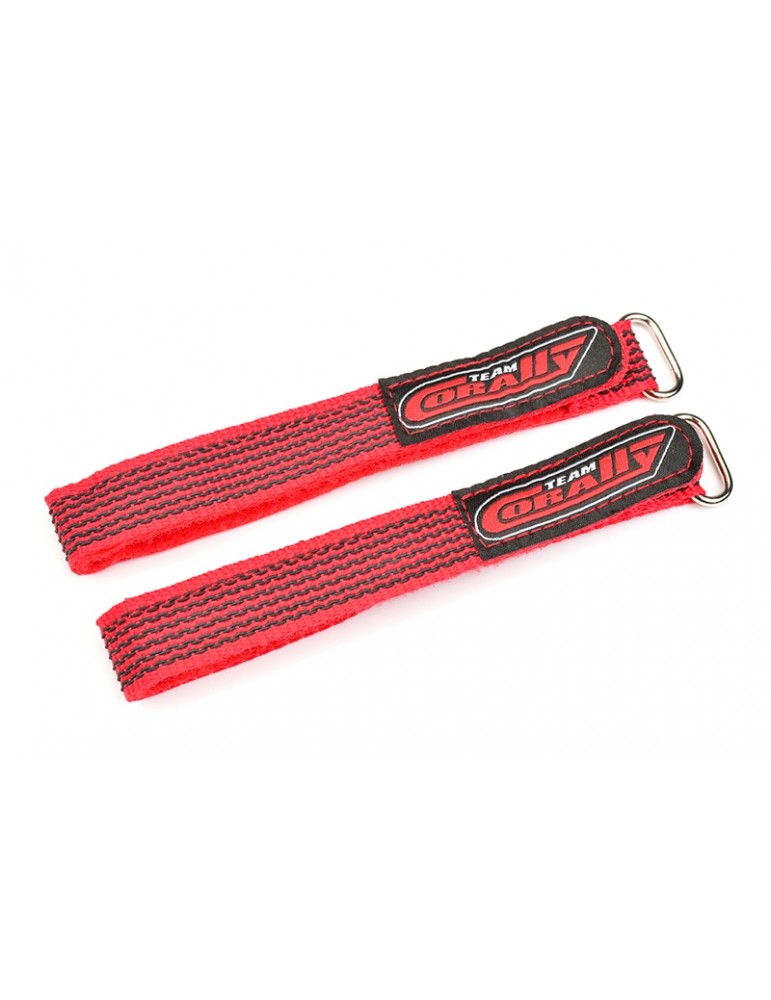 Pro Battery Straps - 350x20mm - Metal Buckle - Silicone Anti-Slip Strings - Red - 2 pcs