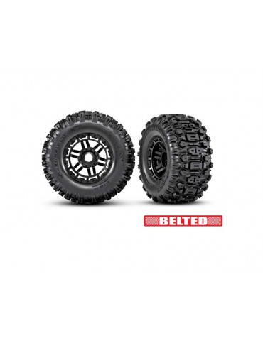 Traxxas Tires & wheels 2.9/3.8", black wheels, belted Sledgehammer All-Terrain tires (2)