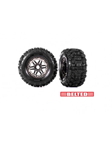 Traxxas Tires & wheels 2.9/3.8", black chrome wheels, belted Sledgehammer All-Terrain tires (2)