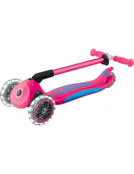 Globber - Scooter Primo Plus Lights V2 Foldable Fuchsia/Sky Blue