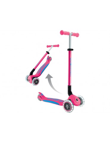 Globber - Scooter Primo Plus Lights V2 Foldable Fuchsia/Sky Blue