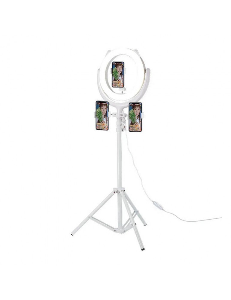 Selfie laikiklis su žiedine LED šviesa (baltas)