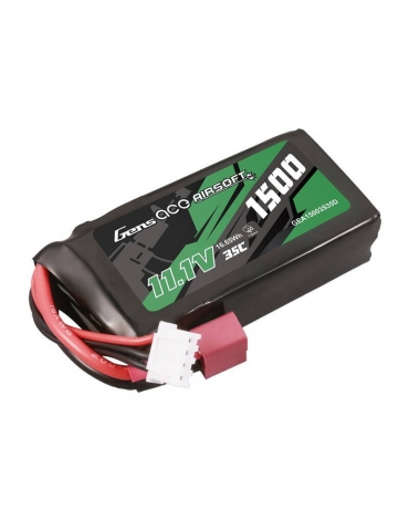 LiPo akumuliatorius 1500mAh 11.1V 35C 3S su T-Dean jungtimi Airsoft – Gens Ace – CyborgShop