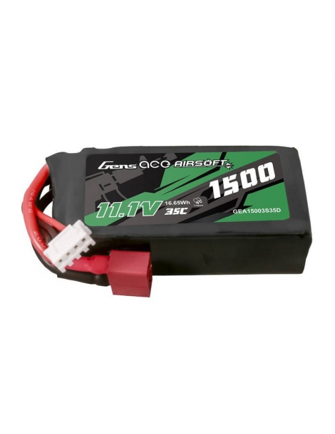 LiPo akumuliatorius 1500mAh 11.1V 35C 3S su T-Dean jungtimi Airsoft – Gens Ace – CyborgShop