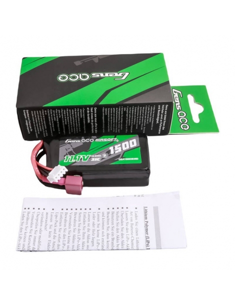 LiPo akumuliatorius 1500mAh 11.1V 35C 3S su T-Dean jungtimi Airsoft – Gens Ace – CyborgShop