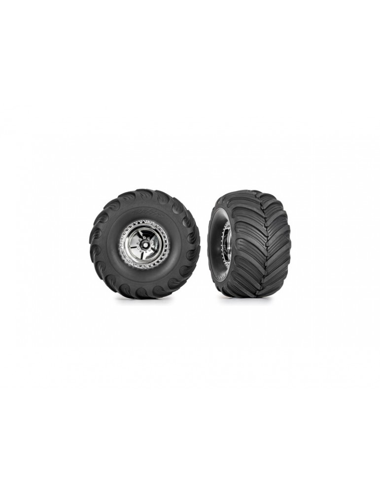Traxxas Tires & wheels 1.3", chrome wheels, Terra Groove tires (2)