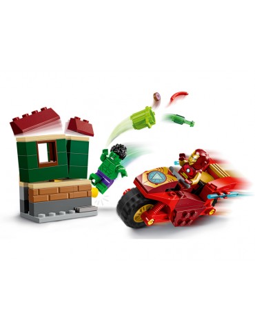 LEGO Marvel - Geležinis žmogus su motociklu ir Halkas
