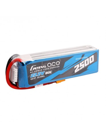 Gens ace 2500mAh 22.2V 80C 6S1P Lipo Battery Pack with XT60 plug