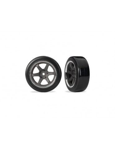 Traxxas Tires & wheels 1.9", six spoke graphite gray wheels, Drift hard tires (front) (2)