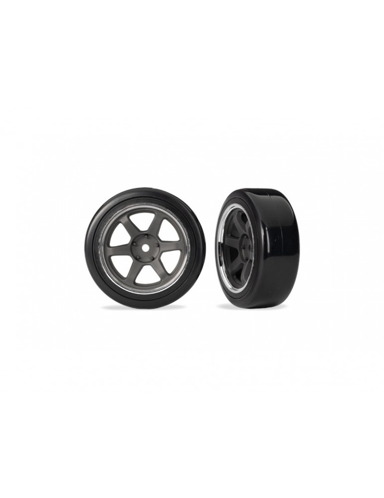 Traxxas Tires & wheels 1.9", six spoke graphite gray wheels, Drift hard tires (front) (2)