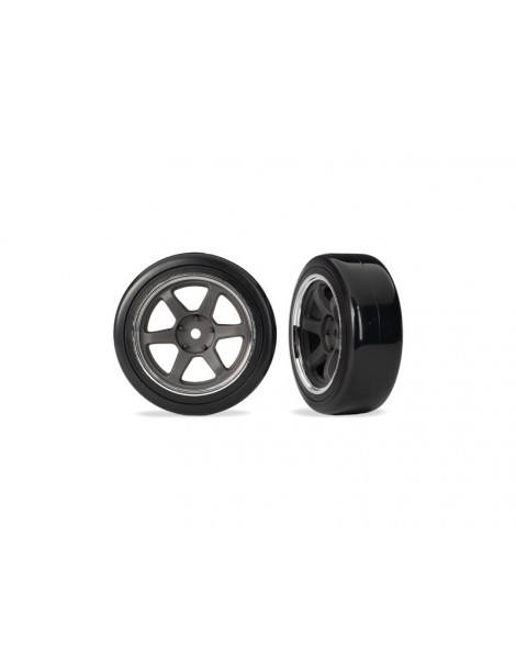 Traxxas Tires & wheels 1.9", six spoke graphite gray wheels, Drift hard tires (front) (2)