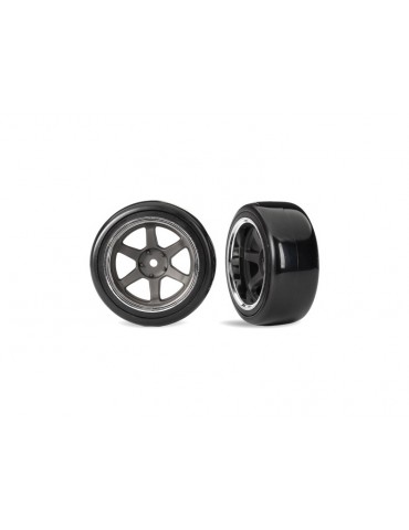 Traxxas Tires & wheels 1.9", six spoke graphite gray wheels, Drift hard tires (wide, rear) (2)