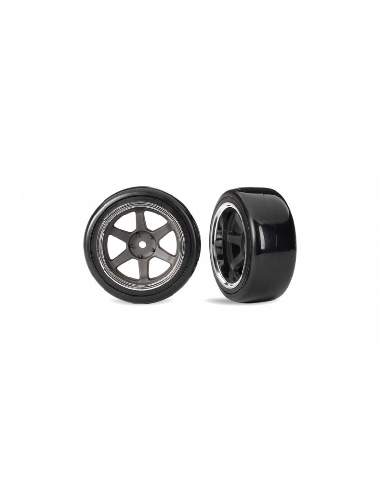 Traxxas Tires & wheels 1.9", six spoke graphite gray wheels, Drift hard tires (wide, rear) (2)