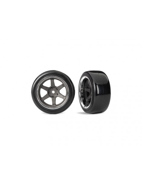Traxxas Tires & wheels 1.9", six spoke graphite gray wheels, Drift soft tires (front) (2)