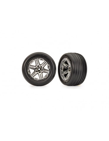 Traxxas Tires & wheels 2.8", RXT chrome wheels, ribbed tires (electric front) (2)