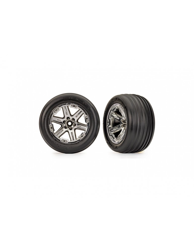 Traxxas Tires & wheels 2.8", RXT chrome wheels, ribbed tires (electric front) (2)