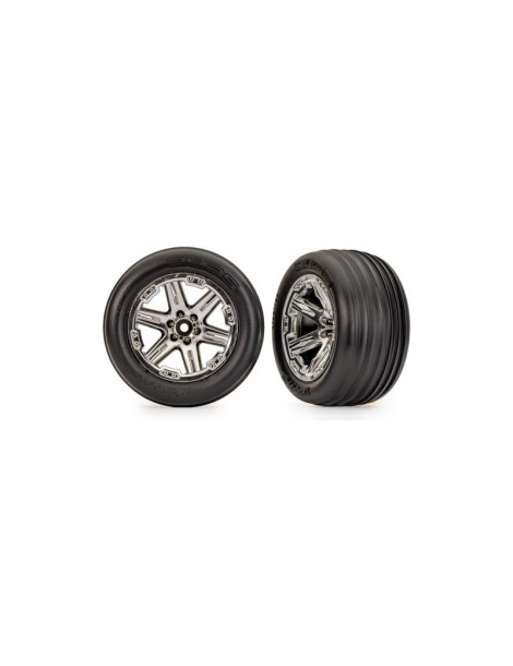 Traxxas Tires & wheels 2.8", RXT chrome wheels, ribbed tires (electric front) (2)