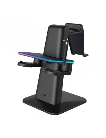 RGB vertikalus "Meta" stovas su oficialiu "Kiwi Design" prekės ženklu QC03, skirtas "Meta Quest 3"/"Quest 2"/"Quest PRO", juodas