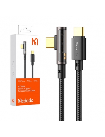 USB ir USB-C „Prism“ 90 laipsnių kabelis Mcdodo CA-3401, 100 W, 1,8 m (juodas)